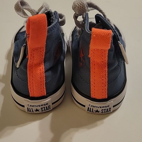 VELCRO CONVERSE ALL STAR BLUE ORANGE WHITE HIGH TOP CANVAS SNEAKERS girl boy 5 - Picture 10 of 12